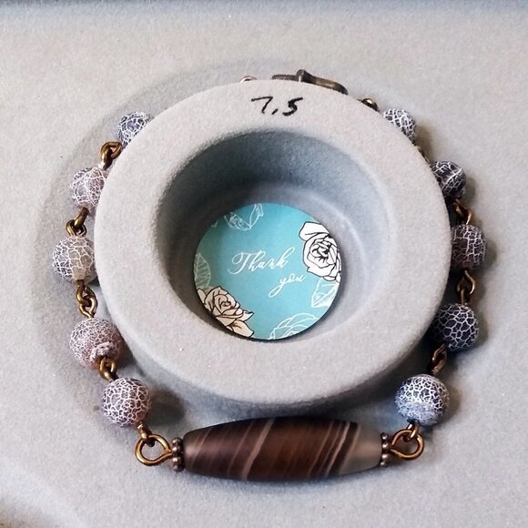 Earth Tones! Lovely Shades of Brown! Mixed Agate Bracelet + Copper + Hamsa Hand - Picture 8 of 10